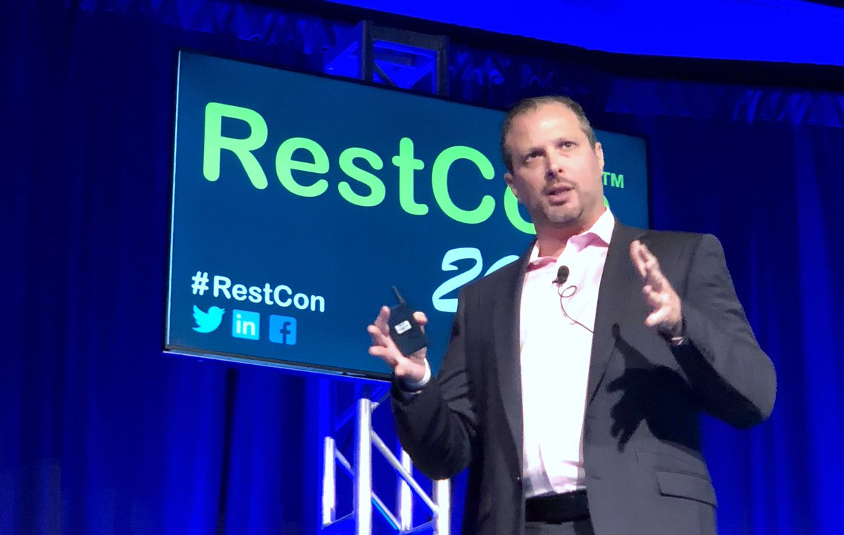 RonRuggless's tweet photo. Restaurants of 2035 ⏳ among predictions at #RestCon by @Vitals_com CEO Rom Krupp: 
- voice ordering
- 3D printing in kitchen
- robotics
- augmented reality for accessibility
- delivery robotics
- experiential venues
- supply chain w constant delivery
- plant-based increase https://t.co/vuUkBkzyVr