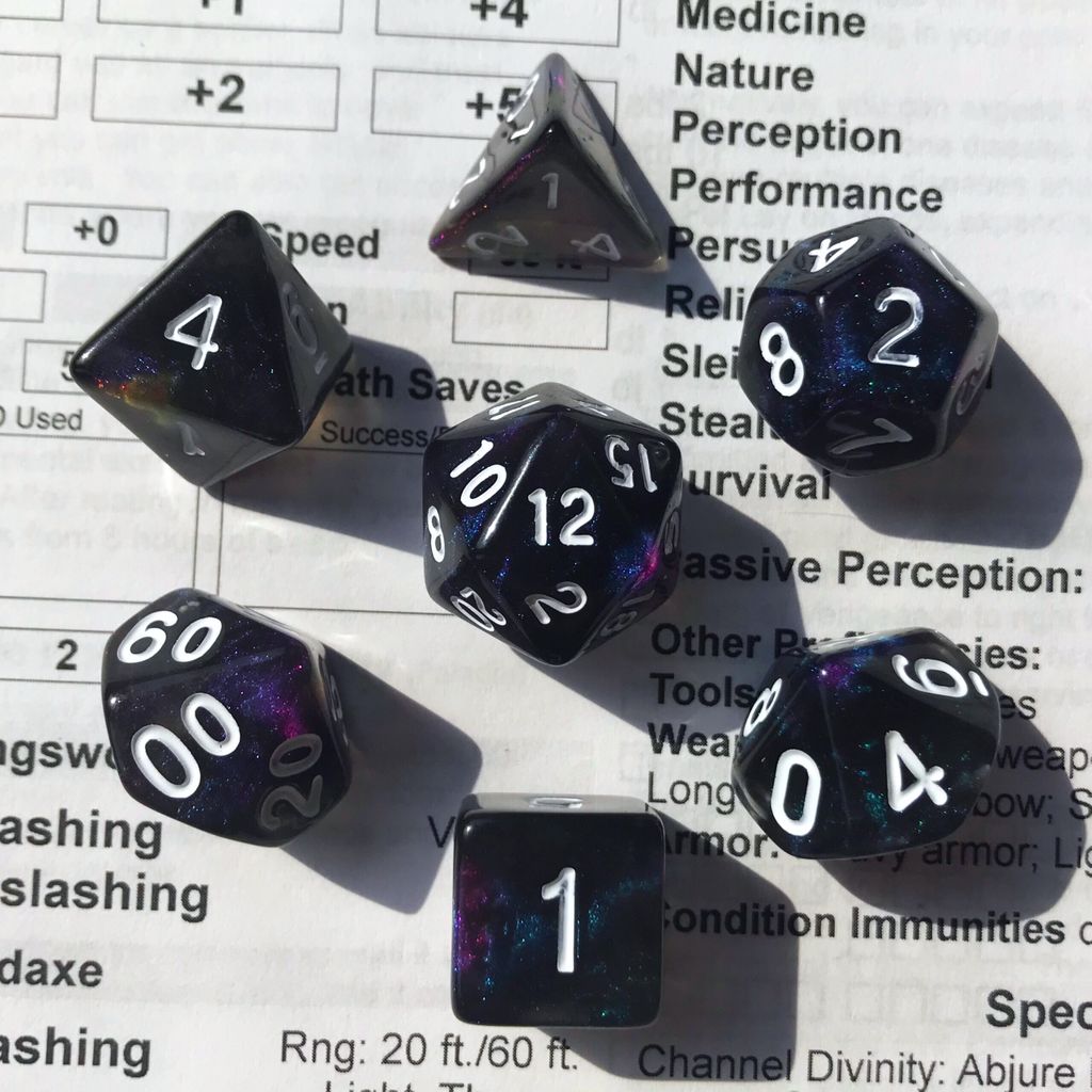 battleaxemage's tweet photo. Die Hard Dice’s dreamwalker moonstones absolutely blew my mind! They look like space in a dice set!
#dice #d20 #dnd #dnd5e #ttrpg #dungeonsanddragons #dicecollection #polyhedraldice #dnddice #dicenerd #dicenerdsontwitter  #battlecrazedaxemage #dieharddice #dreamwalkermoonstone https://t.co/AAZEmQPl7V