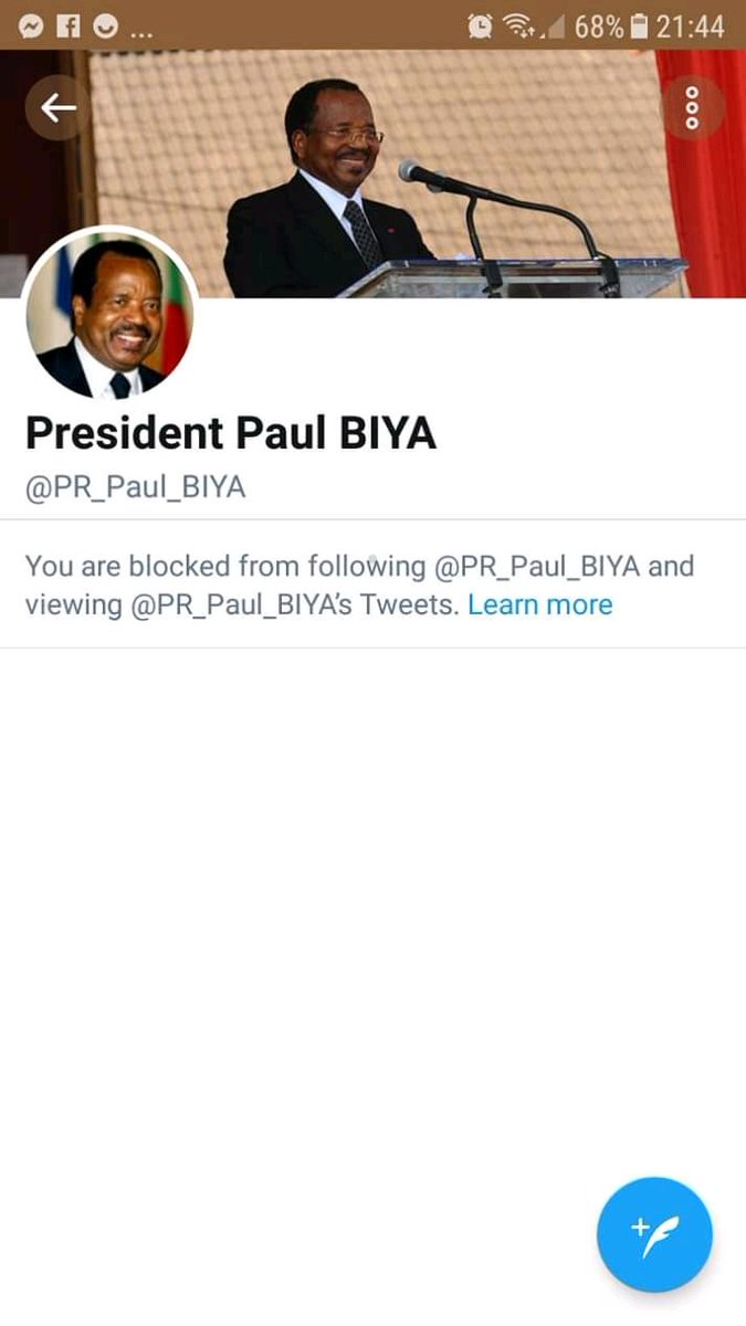 mac4roy's tweet photo. Mr Paul biya @PR_PaulBiya it has now come to the extend that you're blocking people and political activists on social media? This is just the beginning of the end of your dictatorship @UN_Cameroon @Queen_Europe @realPresPutin https://t.co/RbCrHks8Qt