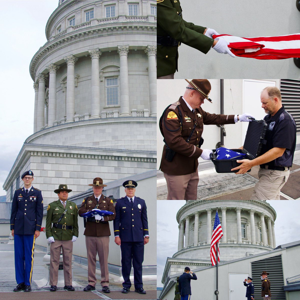 utahhousereps's tweet photo. Today @LeePerryUT, along with the Fallen Hero Network, flew an American flag above the #utahstatecapital  that will be Utah’s Honor Flag. This flag was flown in commemoration of 9/11 and Utah’s first responders who have lost their lives in the line of duty #utleg #utpol https://t.co/z0vh2HGex3