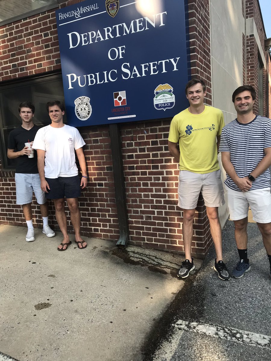 The Delta Rho Executive Board stopped by to share pizza and thank you’s with F&amp;M Public Saftey on behalf of the brotherhood #KappaSigmaCares