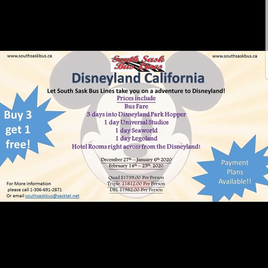 SouthSaskBus's tweet photo. Join us as we go visit Mickey and his friends!!! https://t.co/sSG502QR9w
