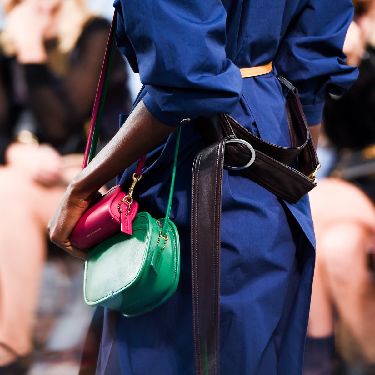 Because wearing two bags at the same time is now a thing. Model #AdutAkech doubles up on archive-inspired Coach bags on the #CoachSS20 runway. See more of this trend: on.coach.com/BuyItNow #NYFW #CoachNY
