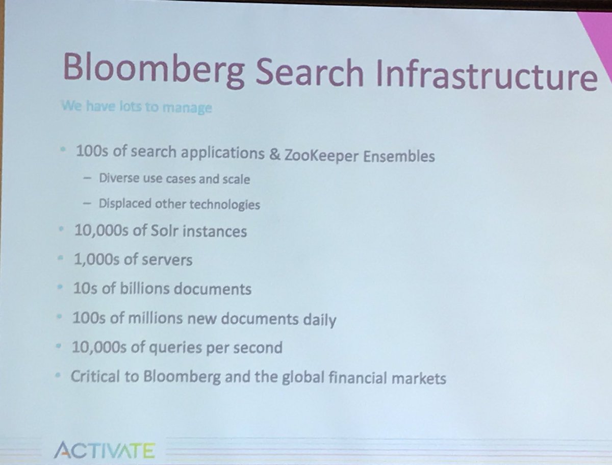 AngelBorroy's tweet image. Bloomberg Seach Infrastructure... 10k SOLR instances! #ACTIVATE19