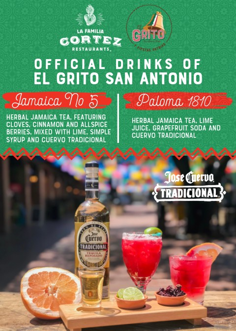 VivaVillaSA's tweet photo. Jamaica No. 5 &amp; Paloma 1810 featuring Jose Cuervo are the Official Drinks of El Grito San Antonio! Available at all Familia Cortez Restaurants for a limited time only. https://t.co/v8Y72jp7Ht