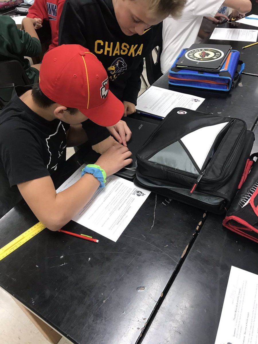 vanhauenr's tweet photo. @112CMSE 7th grade students workinking on the Thimb Wars Lab! Testing hypothesis around thumb size(length or circumference) and wrestling ability. Data analysis to come later this week! #ItsLoud #ItsFun #ItsCompetitive https://t.co/gsZffmgjqw