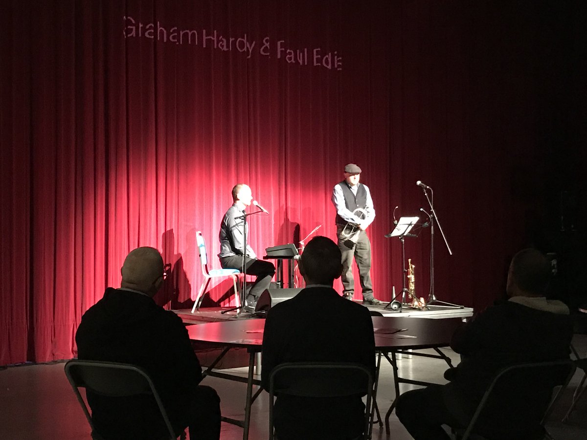 AtLubetkin's tweet photo. A wonderful lunchtime concert today with @PaulREdis and @grahamhardytpt , followed by interesting Q&amp;As for @EastDurhamCol #music #students . Thankyou! https://t.co/VLMoLplfku