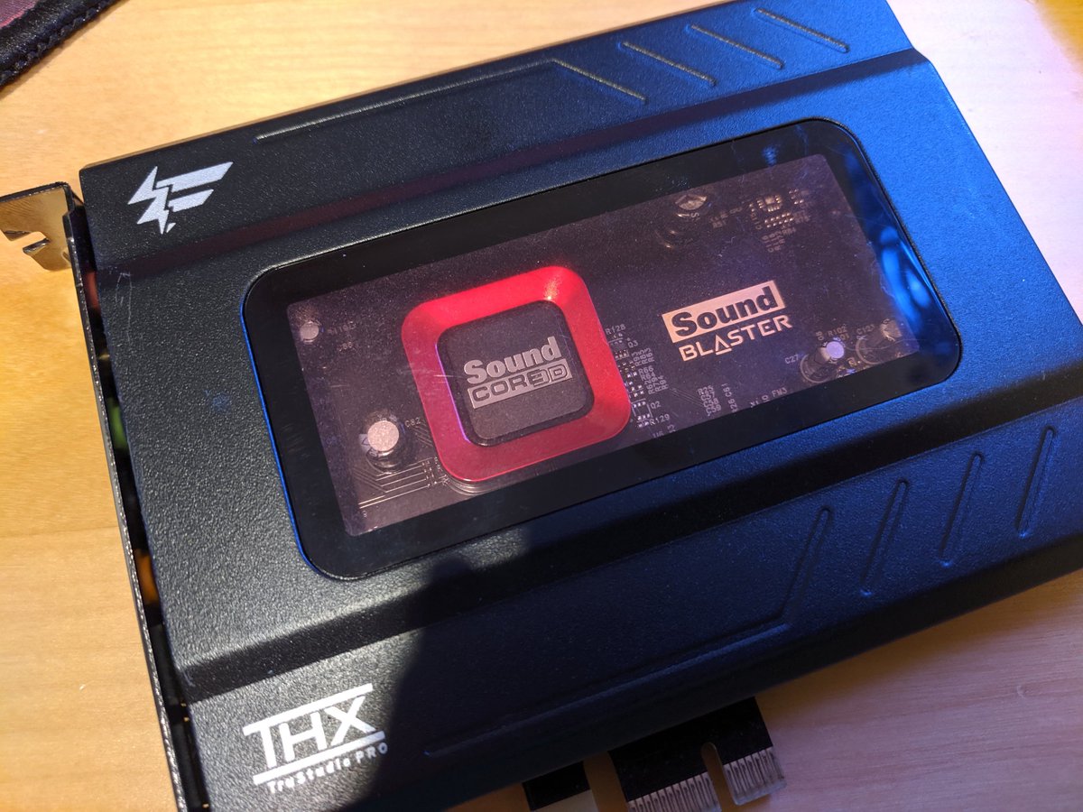 Syncrosys's tweet photo. Goodnight sweet prince... You gave me the best sound through 4 computer builds since 2011, you can rest now. @CreativeLabs #deadhardware https://t.co/I3ty4nEP9X