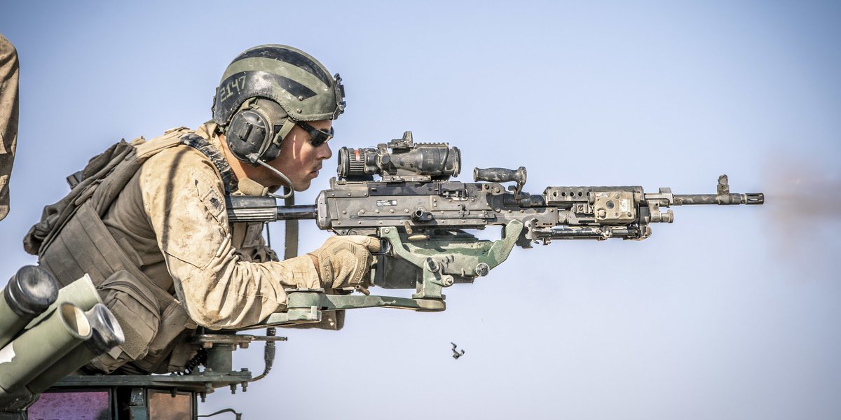 USMC's tweet photo. Float like a Butterfly, Sting like a Bee

Sgt. Zane Gorby, a light armored vehicle repair technician with Alpha Company, Battalion Landing Team 3/5, @11thmeu, fires an M240B machine gun during Exercise Eager Lion 2019. https://t.co/S96SFrhJkj