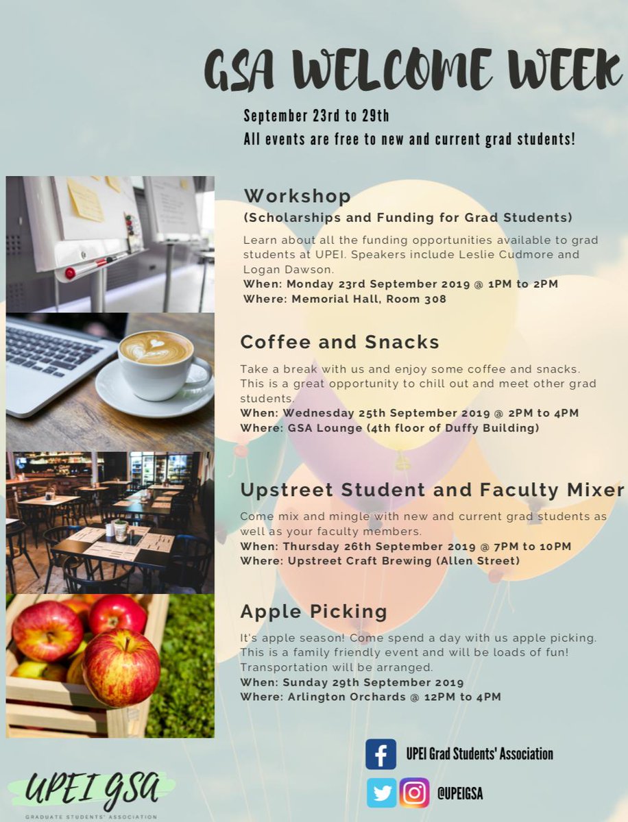 Take note of the events happening this month for the GSA's Welcome Week! Happening from September 23rd - 29th!