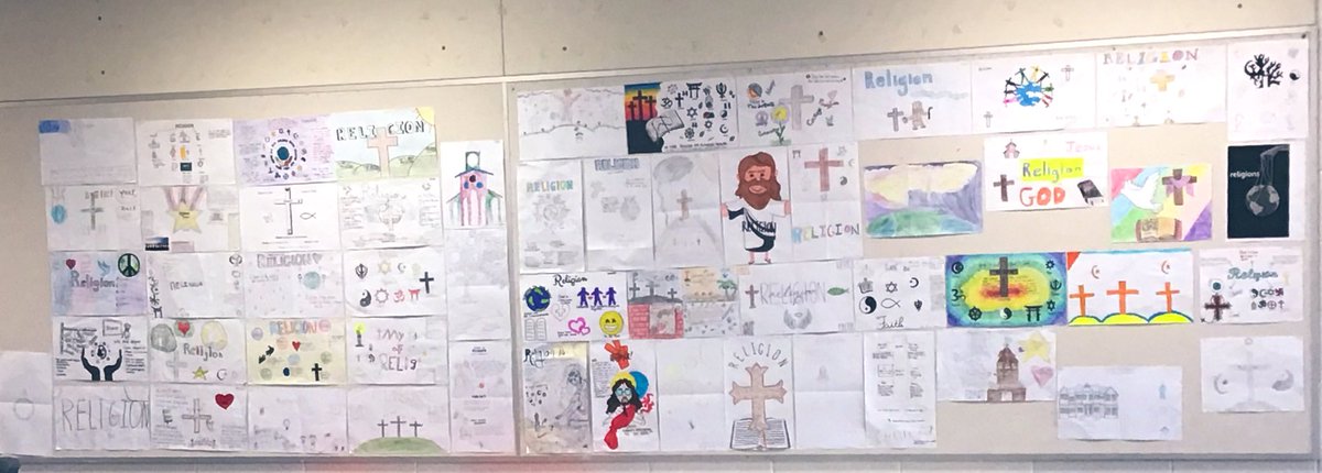 aaronfalsetto's tweet photo. Some artwork from my Grade 9 students about what Religion means to them! @MotherTeresaHS @ocsbRE https://t.co/fuMadsUQNj