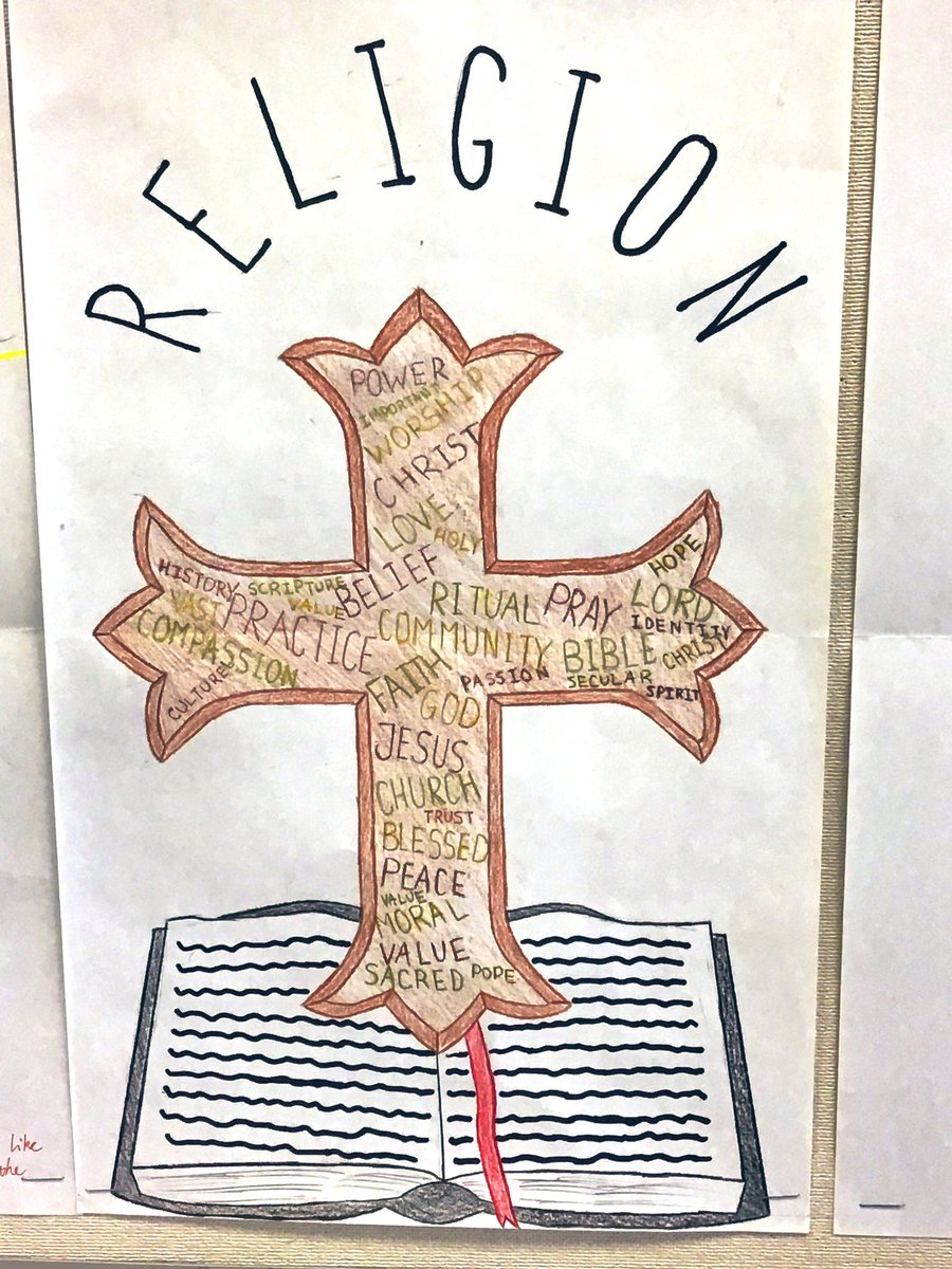 aaronfalsetto's tweet photo. Some artwork from my Grade 9 students about what Religion means to them! @MotherTeresaHS @ocsbRE https://t.co/fuMadsUQNj