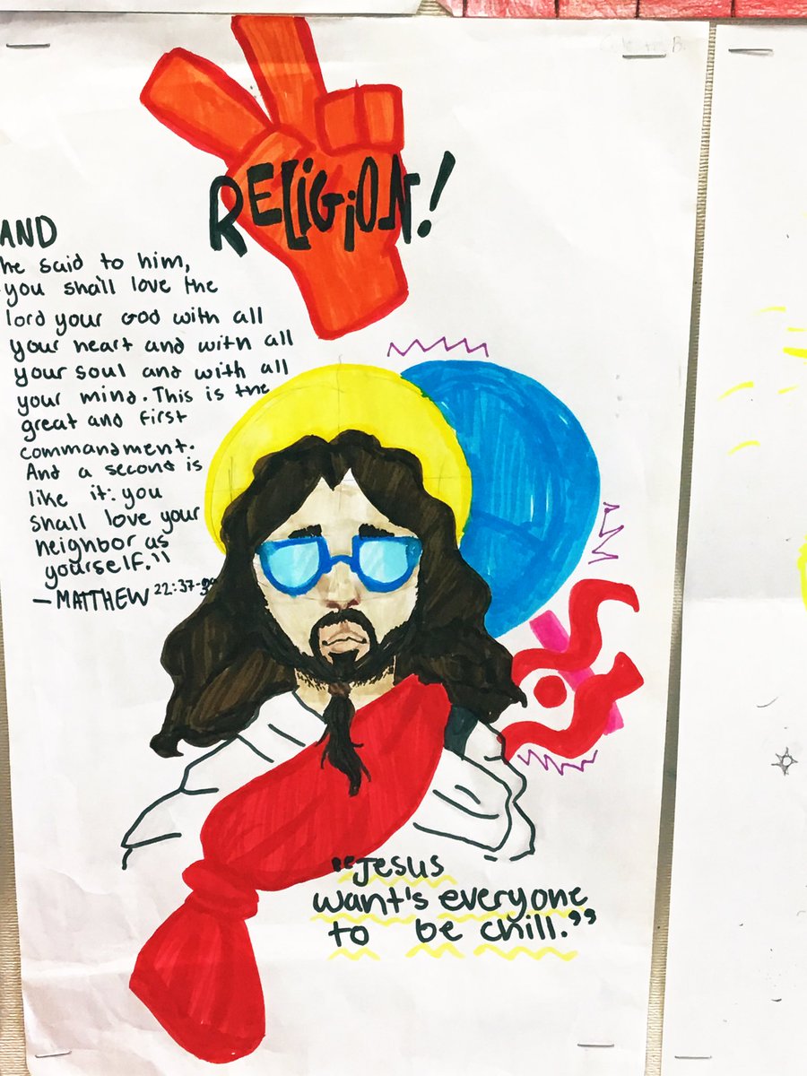 aaronfalsetto's tweet photo. Some artwork from my Grade 9 students about what Religion means to them! @MotherTeresaHS @ocsbRE https://t.co/fuMadsUQNj