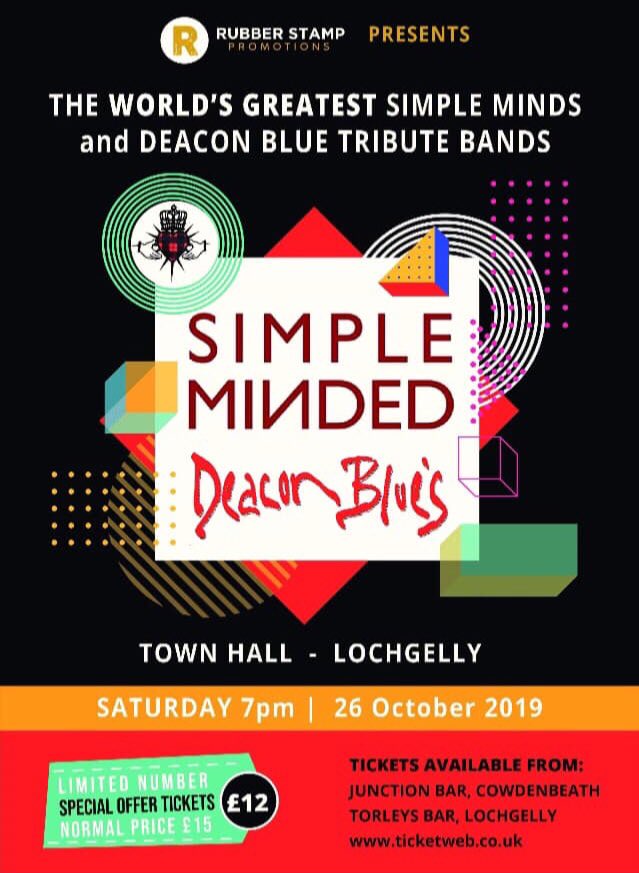 A couple of cracking gigs coming up this Saturday and October 26th. Details below.

14/09/19: <a href="/DirtyHarryMusic/">Dirty Harry</a> + Troops of tomorrow @ <a href="/PJMolloys/">PJ Molloys</a> Dunfermline.
ticketweb.uk/event/dirty-ha…

26/10/19: Simple Minded + Deacon Blues @ Lochgelly Town Hall.
ticketweb.uk/event/simple-m…