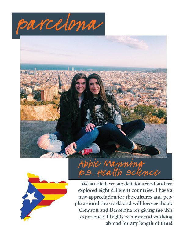 Abbie, a Health Science student, enjoyed a semester abroad in Barcelona! Check out her student spotlight below! <a href="/clemson_abroad/">Pam Hendrix Center for Education Abroad</a> <a href="/ClemsonCBSHS/">Clemson CBSHS</a> #studyabroad