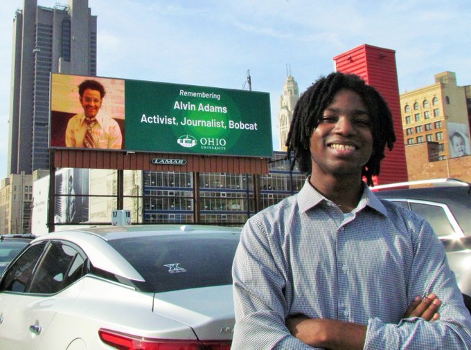 LamarOOH's tweet photo. On a billboard in Columbus, @LamarColumbus is showcasing a design by @ohiou senior Micah Fluellen honoring the legacy of JET Magazine pioneer and Civil Rights journalist Alvin Adams. #OOH https://t.co/xFVAlTnyfH