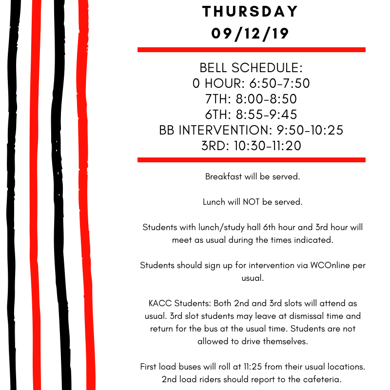 bbchs307's tweet photo. Below is the schedule for the early release heat day tomorrow. 

Stay cool Boilers!  We will be back to our regular schedule on Friday. https://t.co/b8haHjwk1S