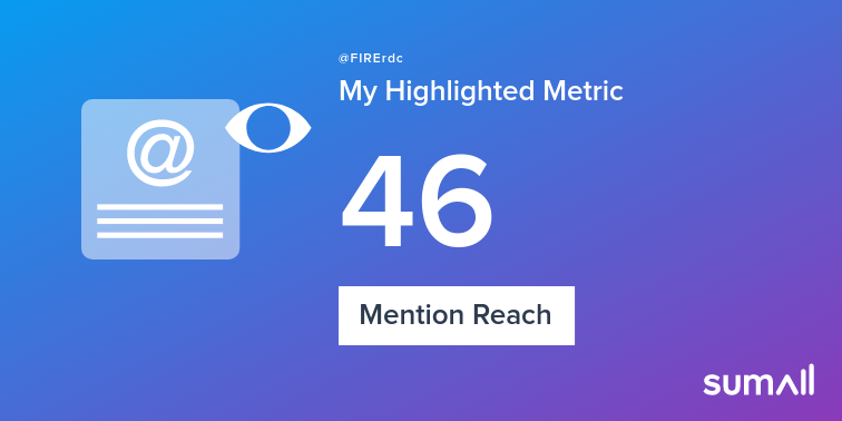 FIRErdc's tweet photo. My week on Twitter 🎉: 2 Mentions, 46 Mention Reach, 5 New Followers, 1 Reply. See yours with https://t.co/RHHsH0ELpy https://t.co/VcMUzcfAdr