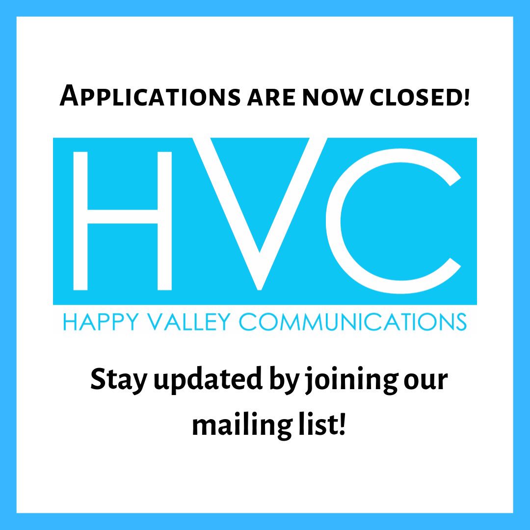happyvalleycomm's tweet photo. Fall 2019 applications are now closed. We are overwhelmed by all of the positive feedback and are so thankful for our incredible number of applicants! We encourage all to apply for the spring 2020 semester. 
Want to stay updated? Visit our website and join our mailing list! https://t.co/n9UF8hyc7J