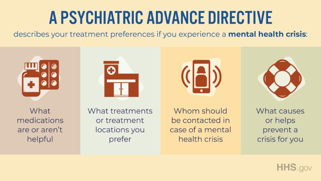 HHSGov's tweet image. A psychiatric advance directive (PAD) allows a person to make their wishes know in the event of a mental health crisis. Any adult of sound mind can create a PAD. Learn more about this important tool at SAMHSA.gov. #WednesdayWisdom #WednesdayMotivation