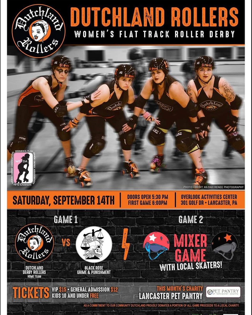 Dutchland's tweet image. Our game is THIS SATURDAY! Join us at Overlook Rollerskating Rink at 5:30pm for our season opener! 

#rollerderby #derbytwitter #LancasterPA #WFTDA