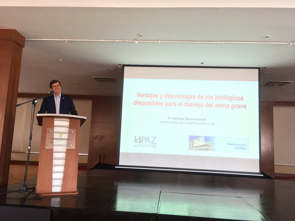 Dr Santiago Quirce, Hospital Universitario La Paz. Madrid. Sobre ventajas y desventajas de los nuevos biológicos en el asma. #CYNAColombia #congresoacaai2019 <a href="/SEAIC_Alergia/">SEAIC</a> <a href="/julipsb/">Juliana Beltrán Sierra</a> <a href="/SocLatAlergia/">SLaai</a>