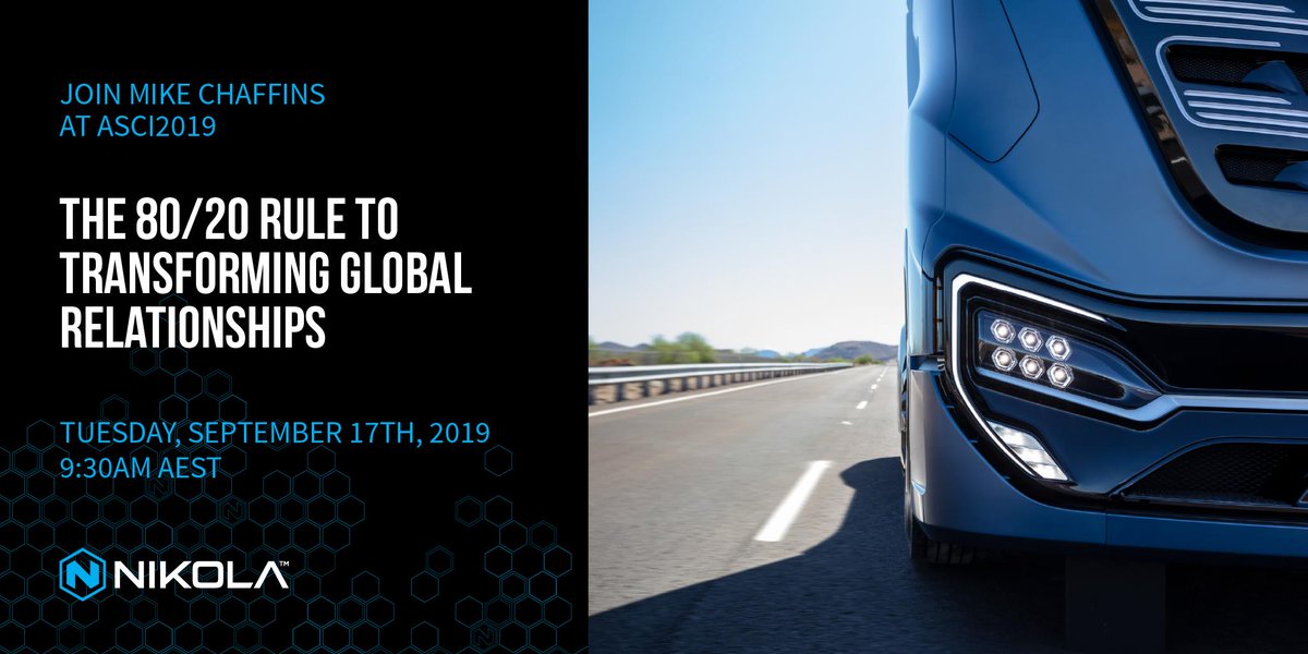nikolamotor's tweet photo. Nikola Motor Company's Sr. Director of Supply Chain and Purchasing, Mike Chaffins will be speaking at the #ASCI2019 Conference next Tuesday, September 17th! Mike will be sharing his thoughts on the 80 / 20 rule to transforming global relationships. @ASCI_Community https://t.co/gIwq3DDkhr