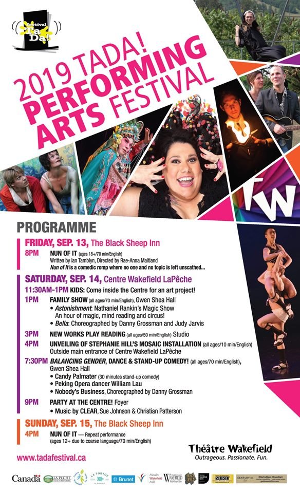 2019 Ta Da! Performing Arts Festival in Wakefield Qc is
THIS WEEKEND 13 - 15 September, 2019 <a href="/CentreWakefield/">Centre Wakefield</a>
&amp; <a href="/blacksheep_inn/">🇵🇸 pug noir 🍉</a>
TaDaFestival.ca
<a href="/OttawaFestivals/">Ottawa Festivals</a>  #performingarts #wakefieldqc #tadafestival #tada2019