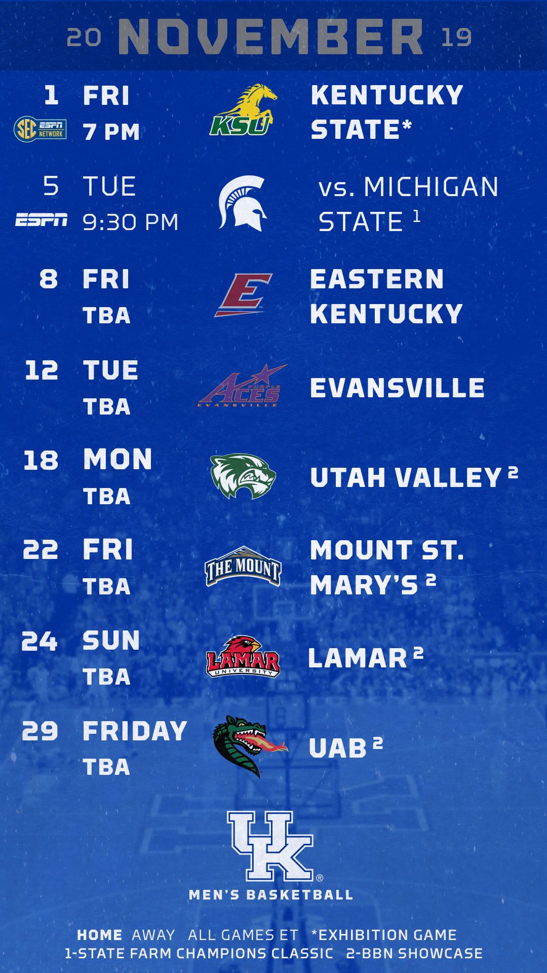 Kentucky basketball schedule 2020 deals