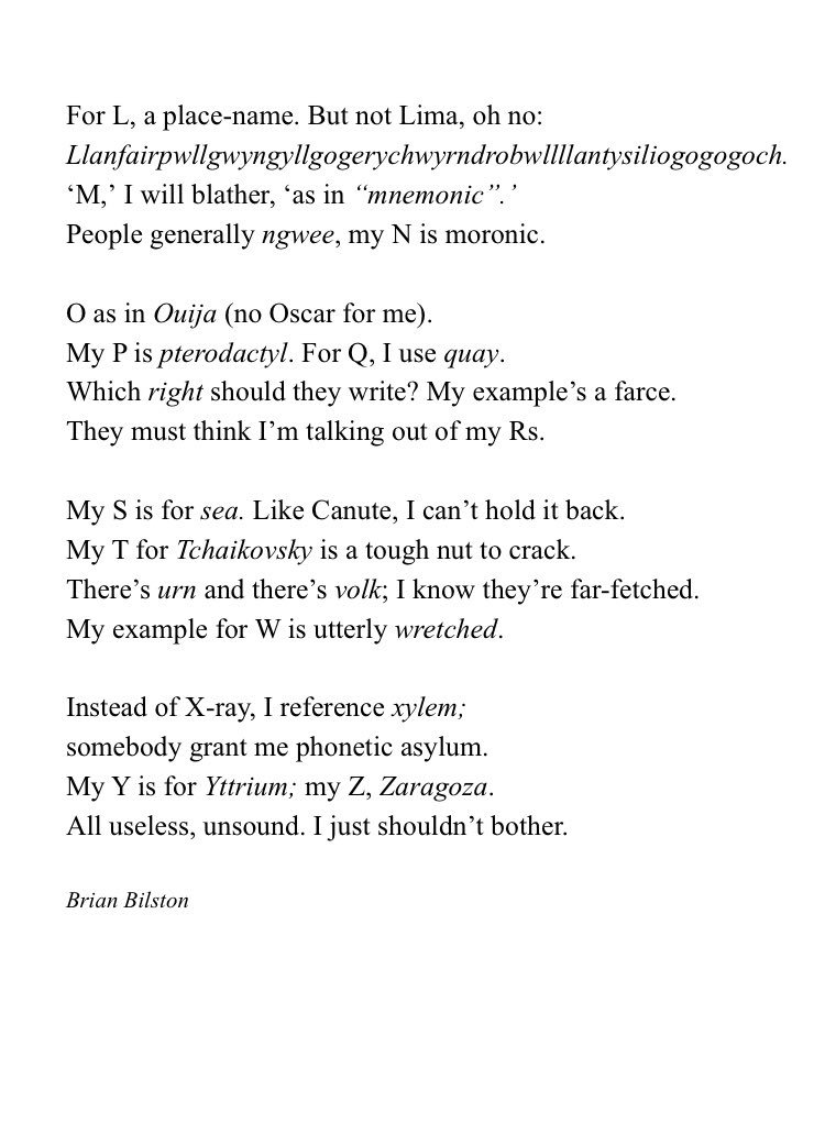Brian Bilston A Twitter Here S A Poem About My Uselessness In Providing Good Phonetic Examples When Asked To Spell Words Over The Phone It S Called As Easy As Alpha Bravo Charlie T Co Xdhl4gdm8p
