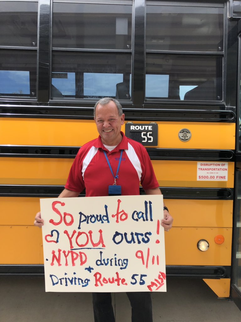 morriscounselor's tweet photo. John Ortiz now drives route 55 but was a NYPD officer 500 ft from the twin towers on 9/11. He served NY for many years &amp; now serves our students. His story &amp; his heart makes me so proud to know him. 💙💛@oakhillslions @MISDNews @misdpolicechief https://t.co/LnWB8nZ68U