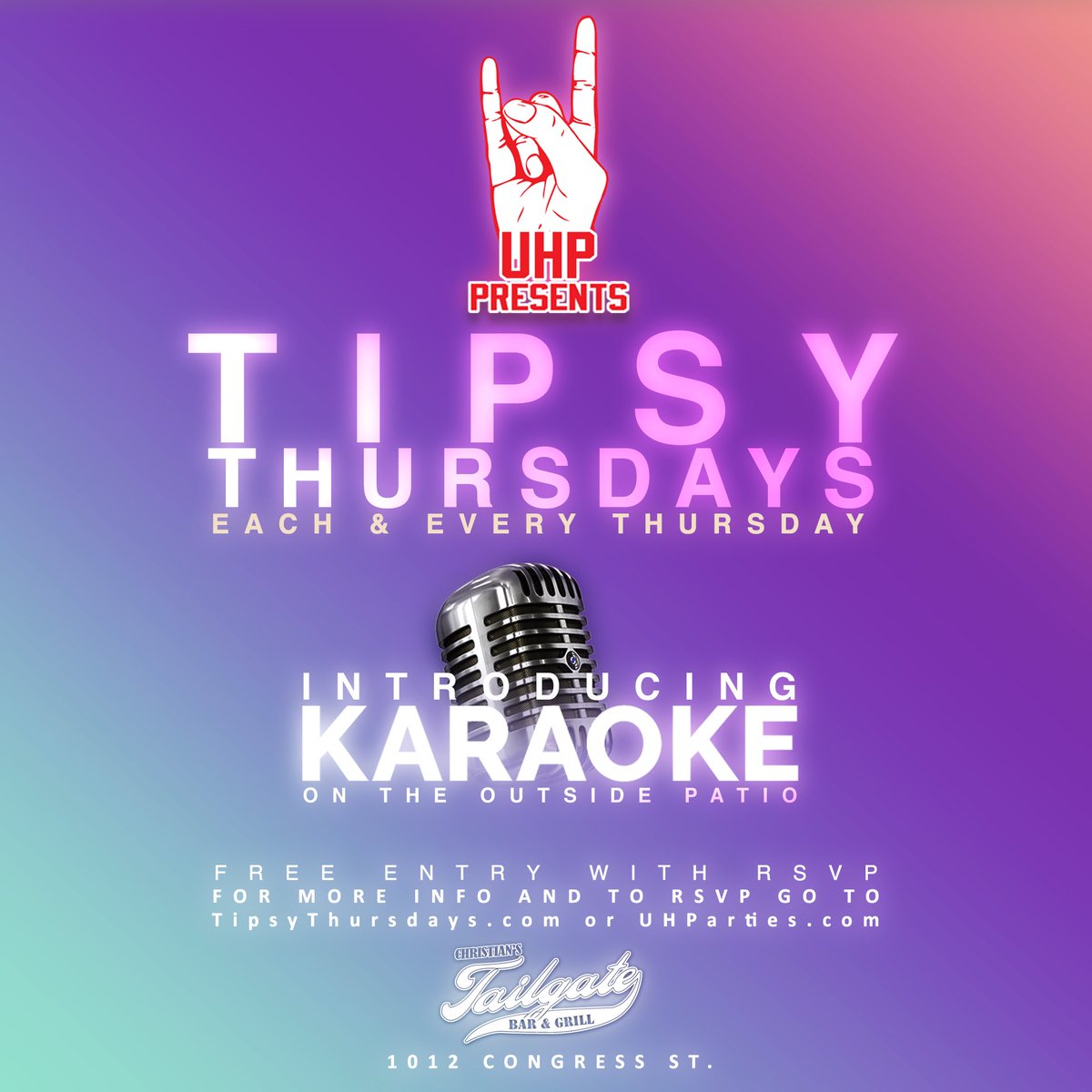 mikemeegz's tweet photo. #TipsyThursdays 🤠 #1 College Night in the City of #Houston! 🤘 $3 Shots 🤪 #Karaoke 🎙 + More! @UHParties 1012 Congress Ave.📍 https://t.co/JVcXVKSvPt