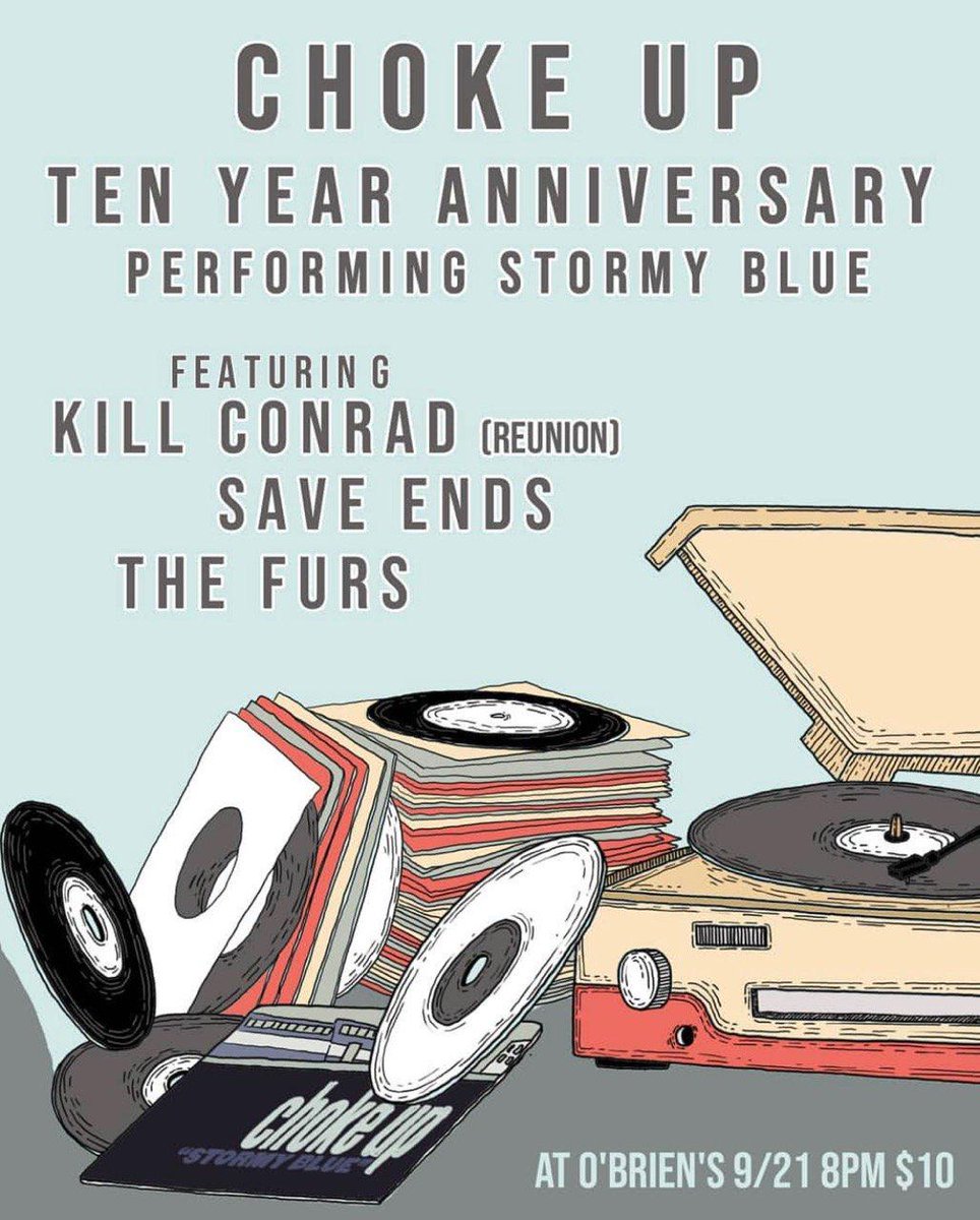 Not many tickets left for this great show celebrating 10 years of <a href="/Choke_Up/">Choke Up</a>. So grab one while you can. 
We've been playing shows with these guys for almost the whole history of our band, so we're gonna bust out some old tunes for this.