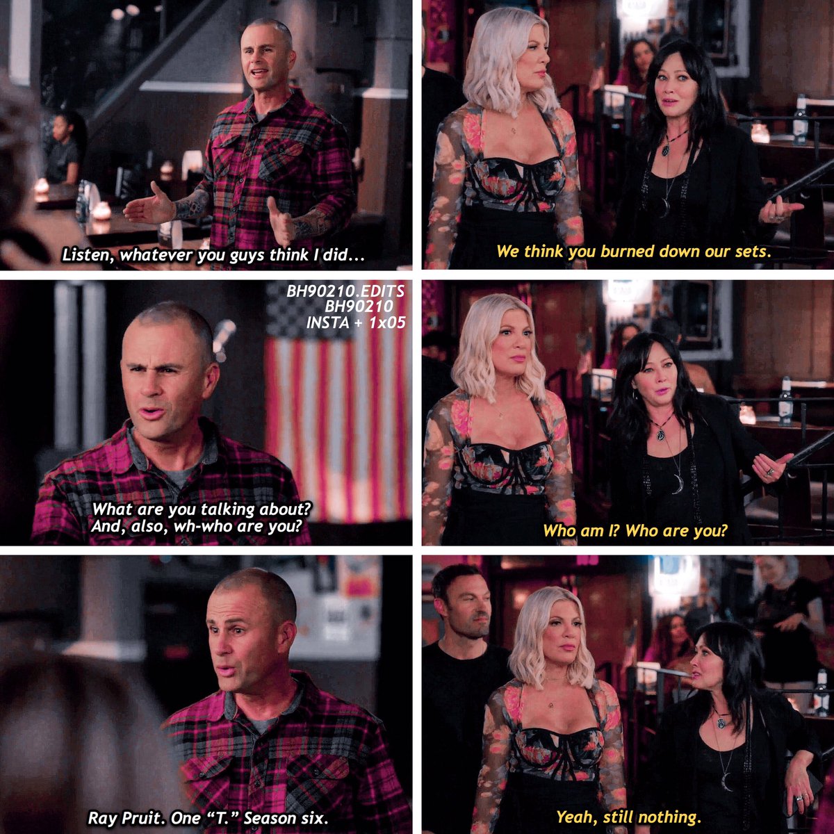 bh90210edits's tweet photo. » [1.05] BH90210 - Pictures Up •
This Jamie &amp; Shannen scene is absolutely hilarious 😂
Last episode of @bh90210 tonight 😭 hope it’s gets renewed 🙏💗
#shannendoherty #jamiewalters #torispelling #brianaustingreen #brendawalsh #raypruit #donnamartin #davidsilver #bh90210 https://t.co/rZd8qkjZa7