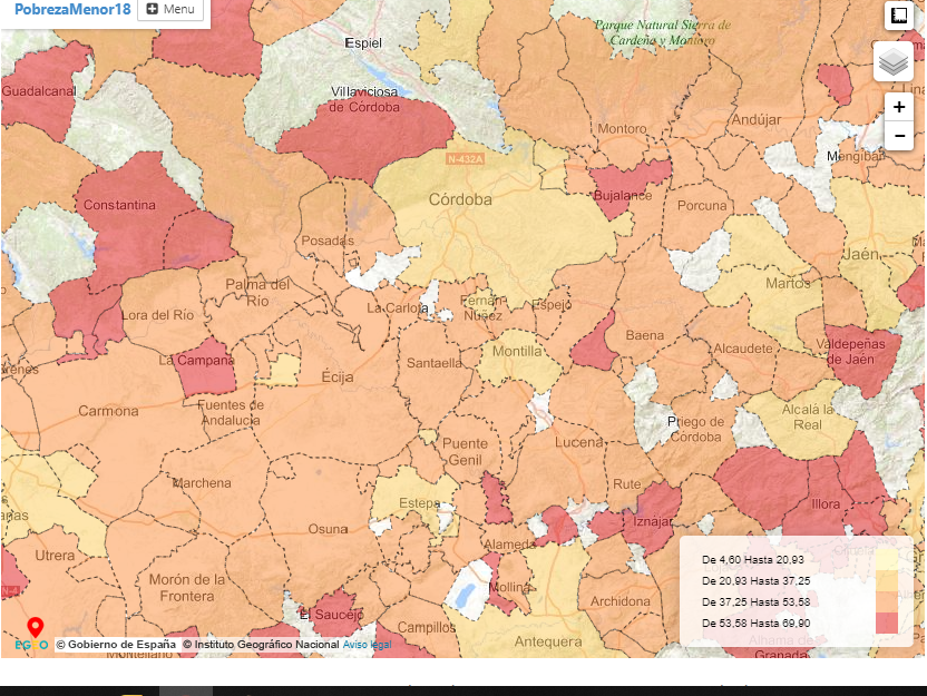 Asusta ver tan gráficamente la cantidad de municipios con más de un 40% de tasa de riesgo de pobreza infantil