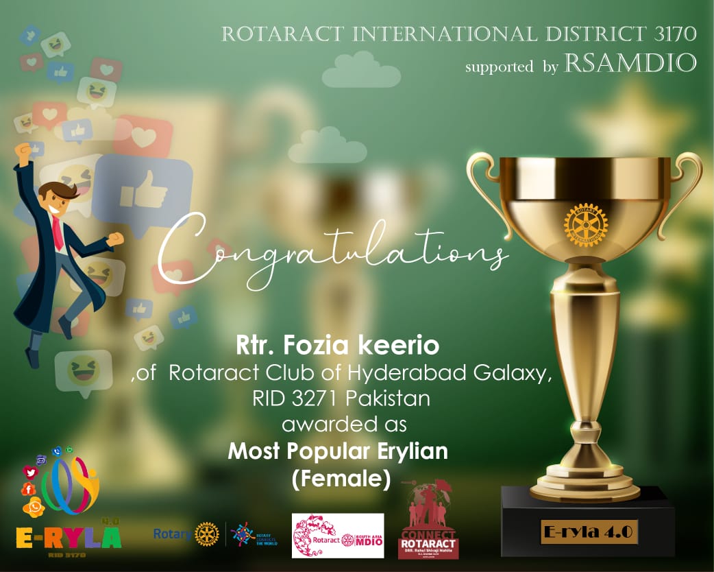 DrFoziakeerio's tweet photo. Alhamdulilah got "Most popular Erylian" Award.
And Certificate for of winning Heart ❤ by sharing lovely Culture of my Nation🇵🇰.
From Rotary international District #3170, #ERyla Supported by RSAMDIO.
#LetsCreateImpact
#ConnectRotaract
#RACHydGalaxy
#RID3271 https://t.co/YuueC6KJMi