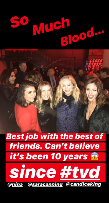 NinaD_PT's tweet photo. Kayla Ewell publicou na sua storie essa foto com Sara Canning, Nina Dobrev e Candice King. #10YearsOfTVD https://t.co/y8dYIHbsoS