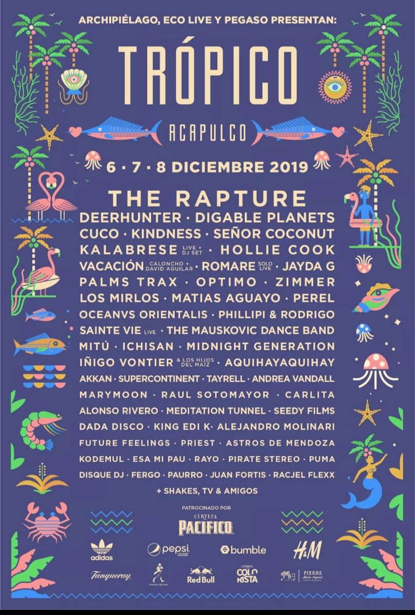 GlucMx's tweet photo. ¡Se revela cartel para Trópico 2019! Este es el lineup que se disfrutara en la playa 🏝☀
https://t.co/2KXZVF9G7J #meurgetropico2019 #tropico19 https://t.co/yu6ZzADrQt