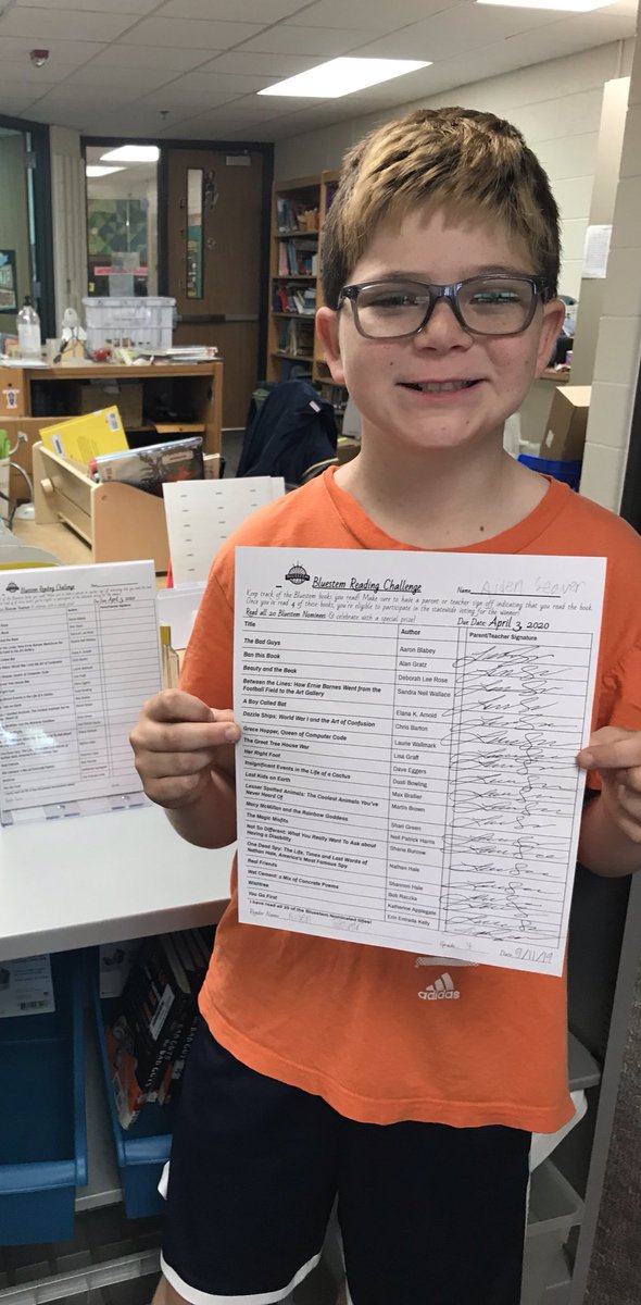 HESLibrary1's tweet photo. 2020 Bluestem challenge is underway. Last year’s only finisher has already completed all 20 books! Great job! #hesread2lead @AISLEd_org #d73inspires https://t.co/Vkzo0RAMC6