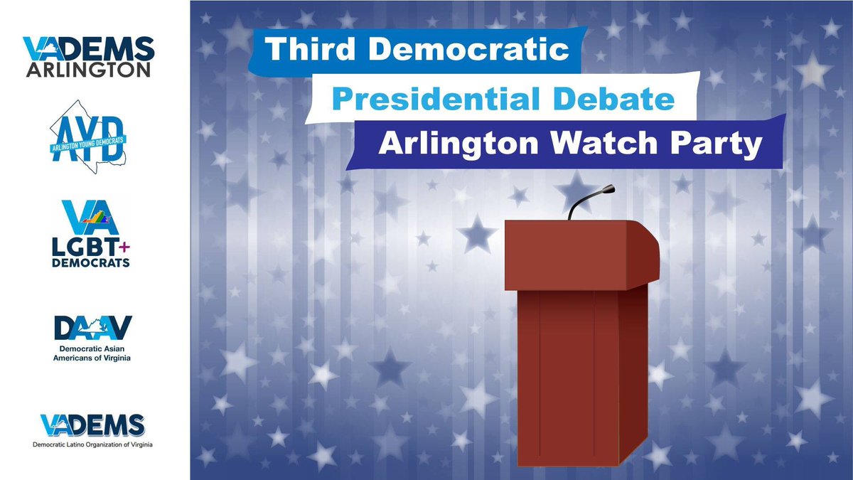 Join fellow Arlington Dems to watch the 3rd Democratic presidential debate! Cheer on your favorite candidate, compete in a fun debate watch game, and enjoy menu specials at Busboys & Poets TOMORROW starting at 8 pm! It's time to unite behind the #2020Dems

facebook.com/events/5261807…