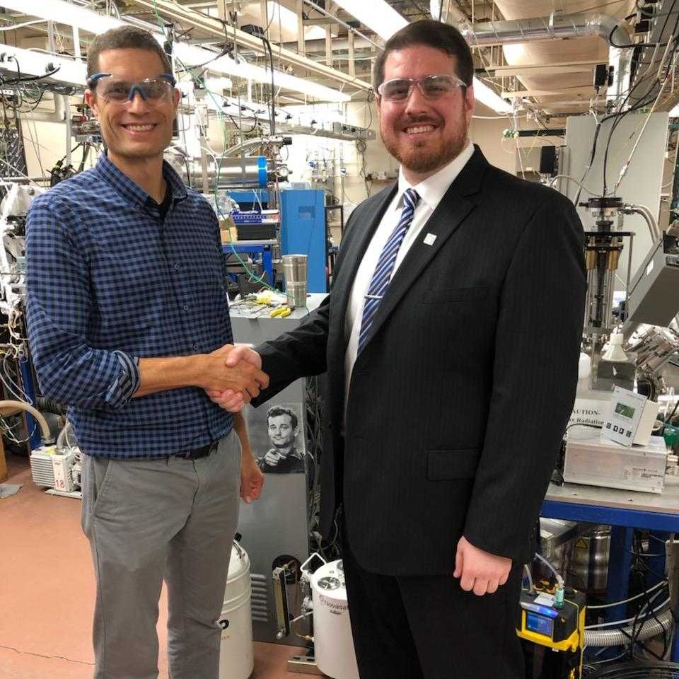 JMorrisLabVT's tweet photo. A big congratulations to Dr. Conor Sharp on successfully defending his dissertation! His research focused on understanding adsorption, diffusion, and reaction dynamics of chemical warfare agent simulants with metal-organic frameworks. Murray recognizes a degree well earned. https://t.co/RxeOtn2hhr