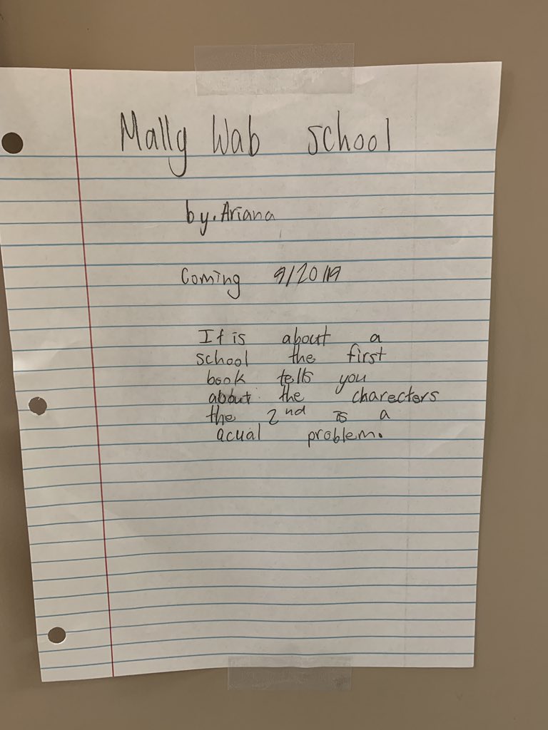 MrsBarron3rd's tweet photo. This makes my teacher heart so happy! Two of my students are writing their own books and asked if they could make a poster to hang on our door so they could advertise their books! #thirdgradeauthors #cantwaittoreadtheirbooks @CWE_Cougars https://t.co/opzTwl0FKk