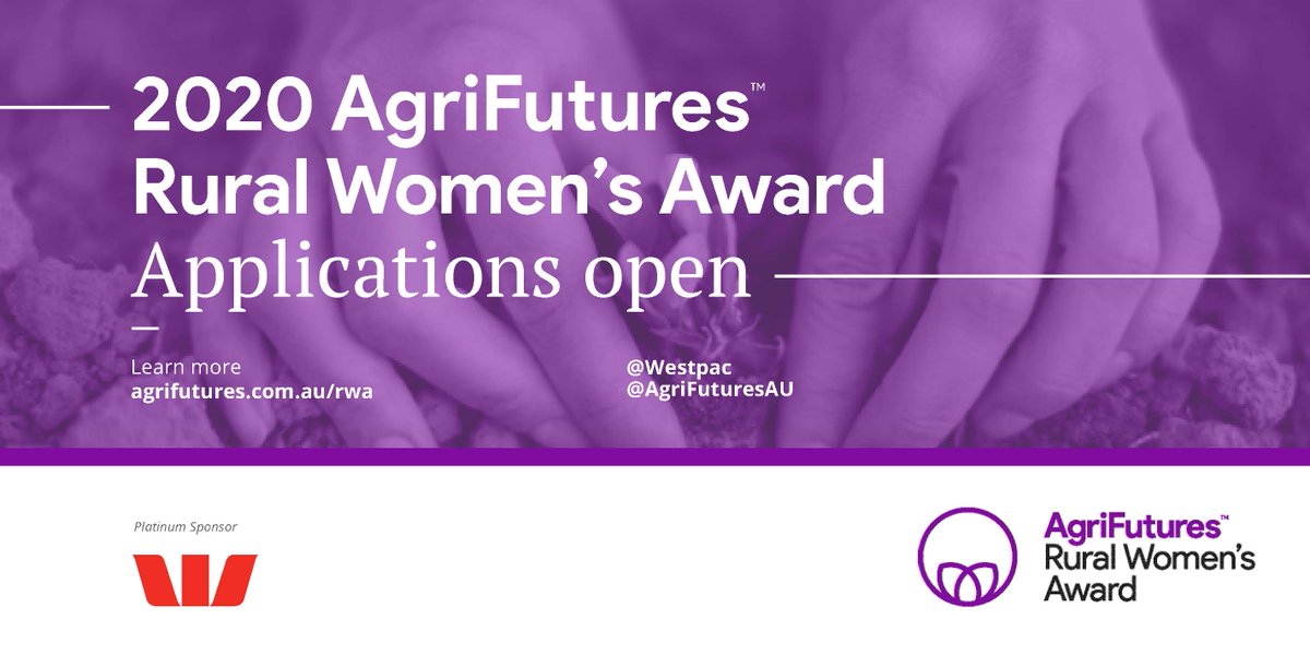 AWARDS OPEN: Do you have an idea to create positive change in rural industries? Apply now for the <a href="/AgriFuturesAU/">AgriFutures Australia</a> #RuralWomensAward ow.ly/AcNo50w4ZGW
