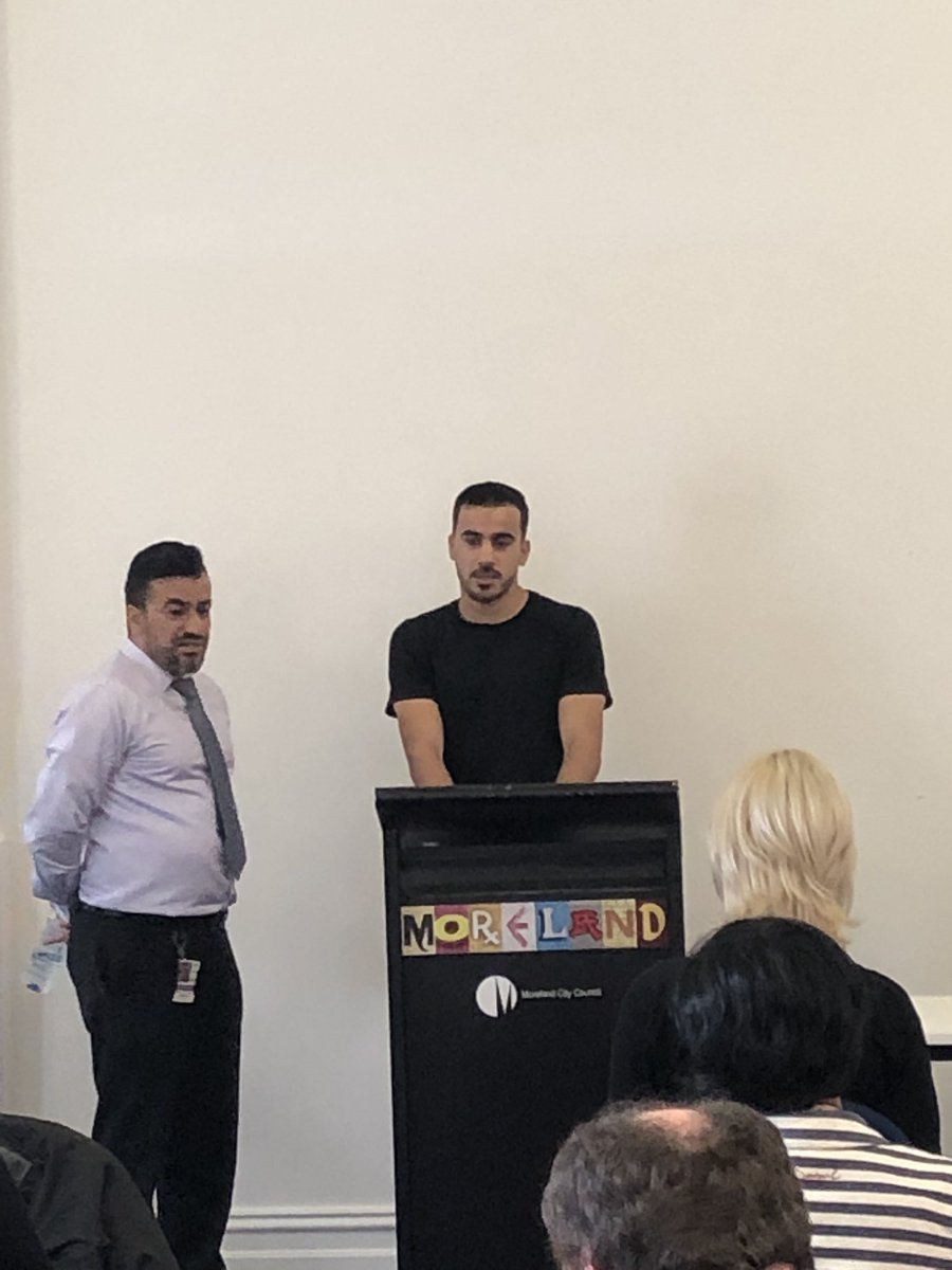 ActiveMoreland's tweet photo. Great to have @pvfc_official’s Hakeem talking to @morelandcouncil  on #RUOKDay2019 sharing his story of spending two months in a Thailand prison. @footballvic @Craig_Foster https://t.co/y4FzYWkOUG