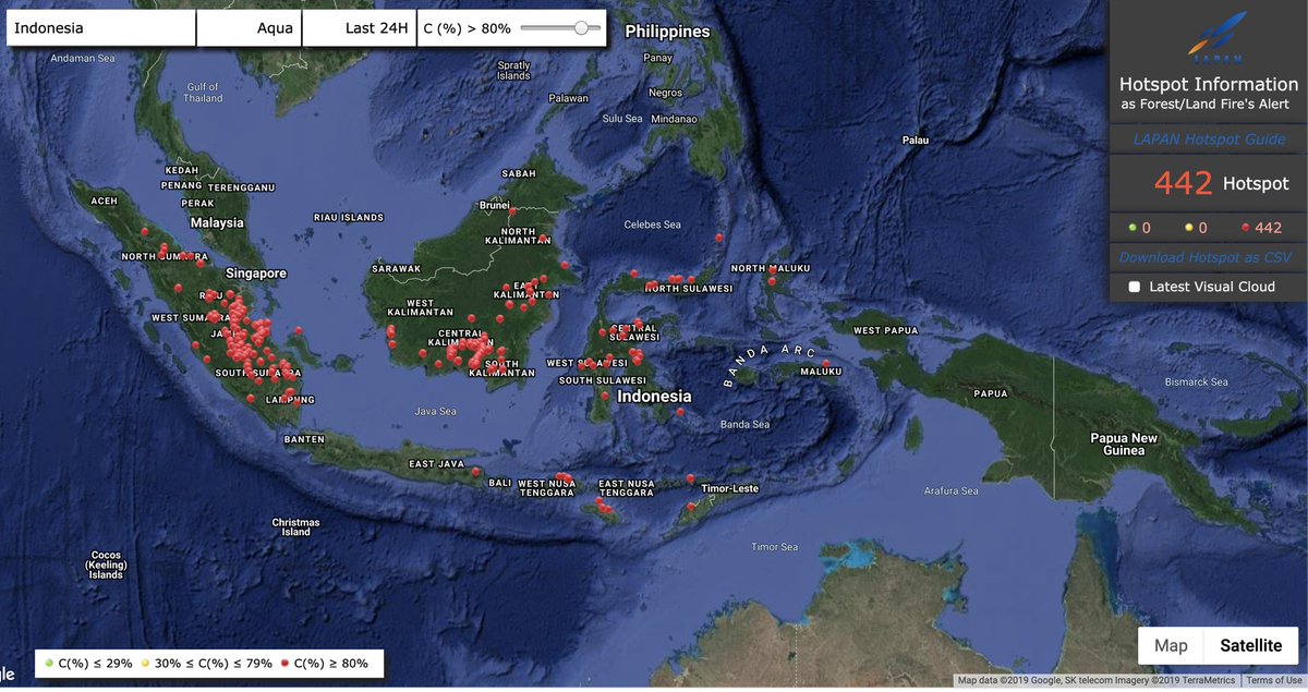 KemenLHK's tweet photo. Hotspot detected by Aqua &amp; Terra for the last 24 hrs in Indonesia. #ManggalaAgni keep fighting the fires across Indonesia for #langitbiru https://t.co/myk95JJpvz