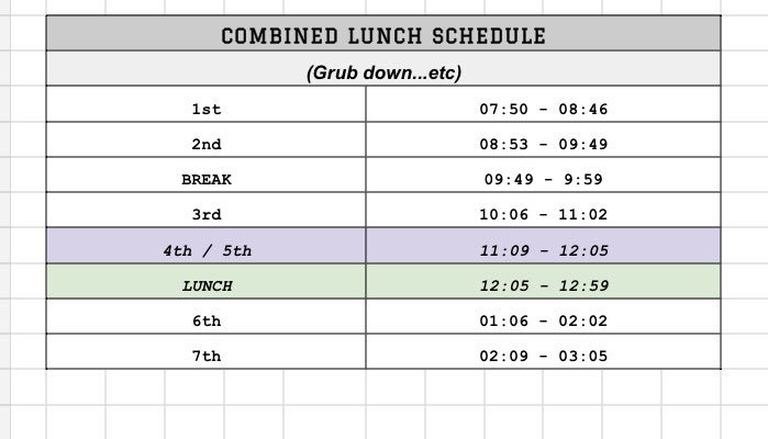 MSHSFeedback's tweet photo. Friday’s combined lunch schedule! https://t.co/UY6G2pILb1