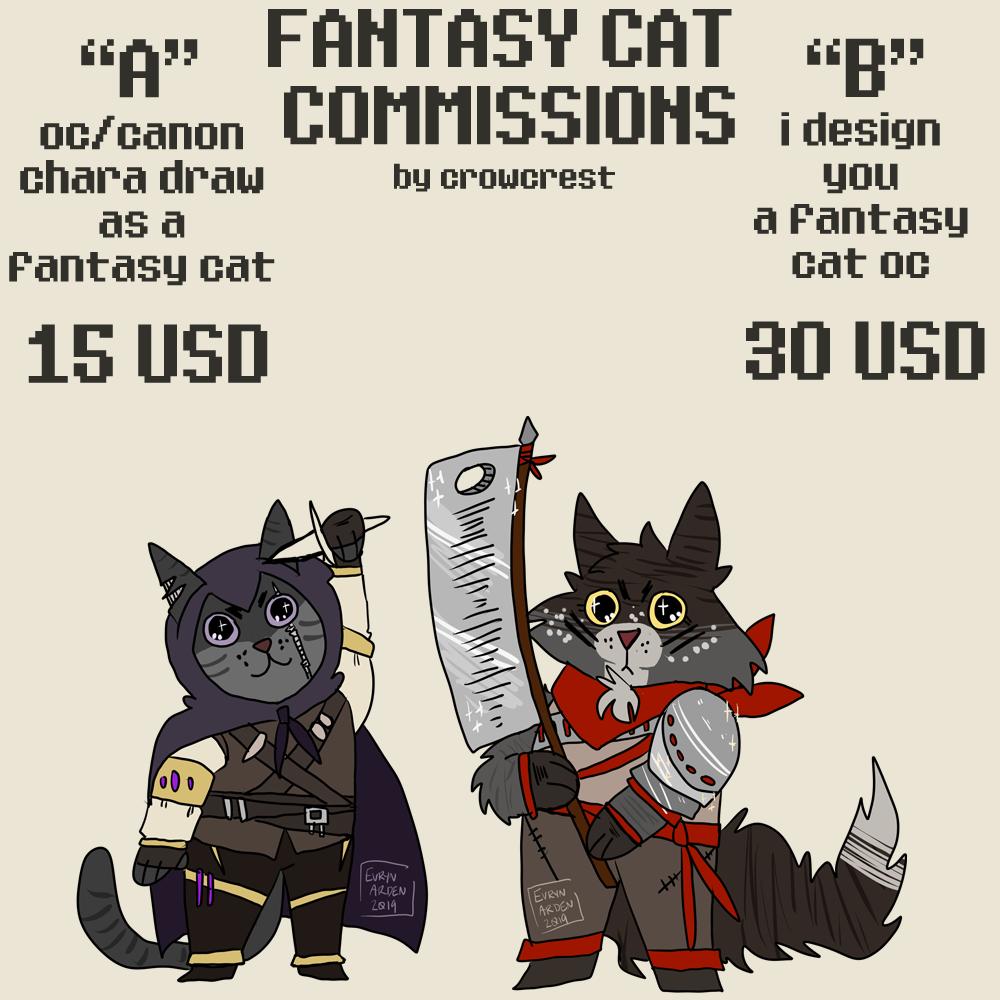 open for a new type of commission: Fantasy cats! let me draw these bbs for u #cats #fantasycats #dungeonsanddragons #dnd5e #dndcharacter #dndcommissions #tabaxi #catfolk