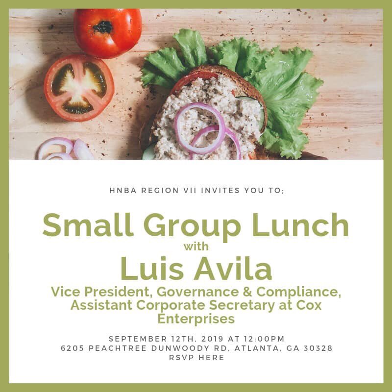 HNBA_Region_VII's tweet photo. There are TWO more spots open for the HNBA lunch with General Counsel Luis Avila. If you are interested let us know! https://t.co/xRz1F5E8w2