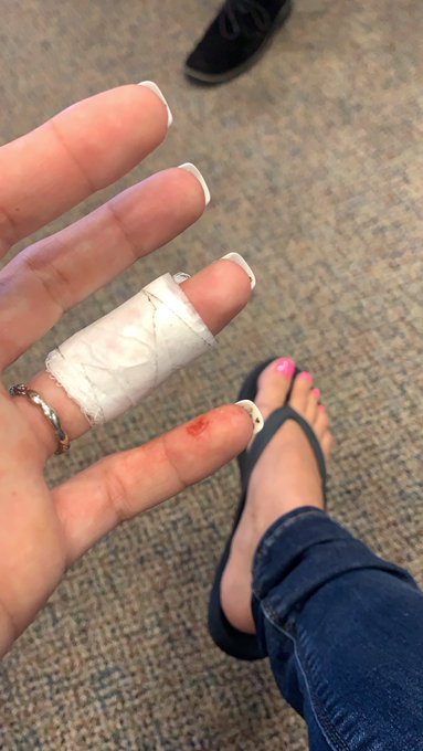 Sliced through my ring finger and then stabbed my pinky! 🤦&zwj;♀️🤦&zwj;♀️🤦&zwj;♀️ Why must I be so accident prone<a href="/tag/bitcheswithstitches"class="tags"><span>#bitcheswithstitches</span></a>