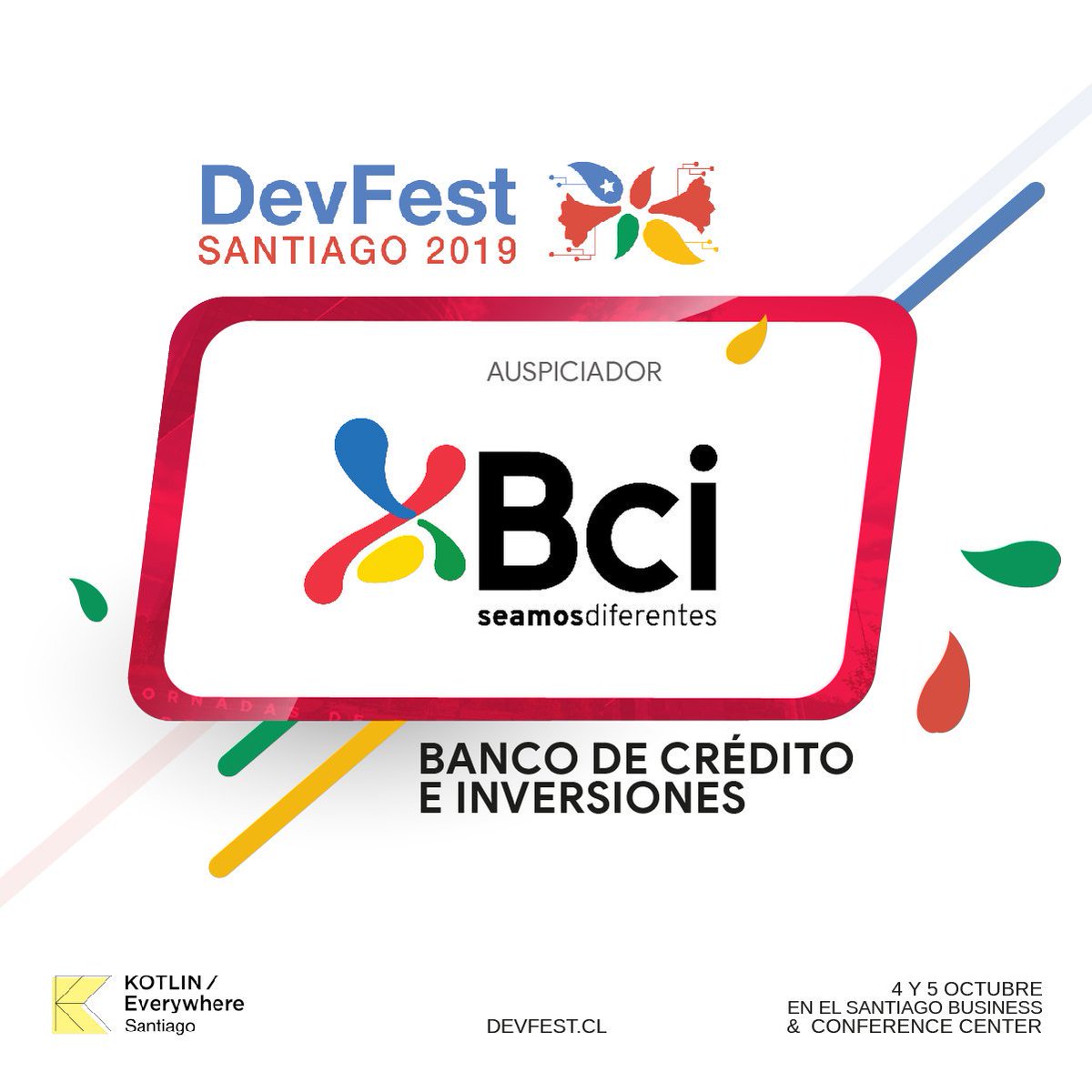 Nuestros amigos de <a href="/BancoBci/">Banco Bci</a> se unen como sponsors al DevFest Santiago 2019! Que maravillosa noticia, cada día somos más haciendo este gran evento. Nos vemos el 4 y 5 de octubre. devfest.cl
#gdg #devfest19 #devfestsantiago